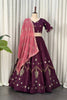 Royal Wine Designer Lehenga Choli with Embroidery Work and Dupatta for Women