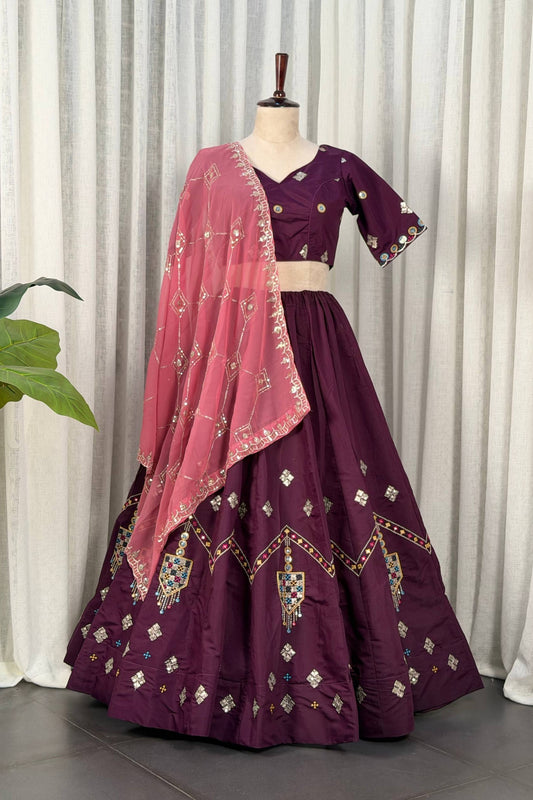 Royal Wine Designer Lehenga Choli with Embroidery Work and Dupatta for Women