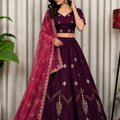 Royal Wine Designer Lehenga Choli with Embroidery Work and Dupatta for Women