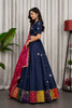 Elegant Navy Blue Designer Lehenga Choli with Embroidery Work and Red Dupatta for Women