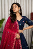 Elegant Navy Blue Designer Lehenga Choli with Embroidery Work and Red Dupatta for Women