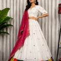 Stylish White Designer Lehenga Choli with Embroidery Work and Rani Pink Dupatta for Women