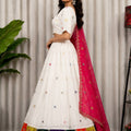 Stylish White Designer Lehenga Choli with Embroidery Work and Rani Pink Dupatta for Women