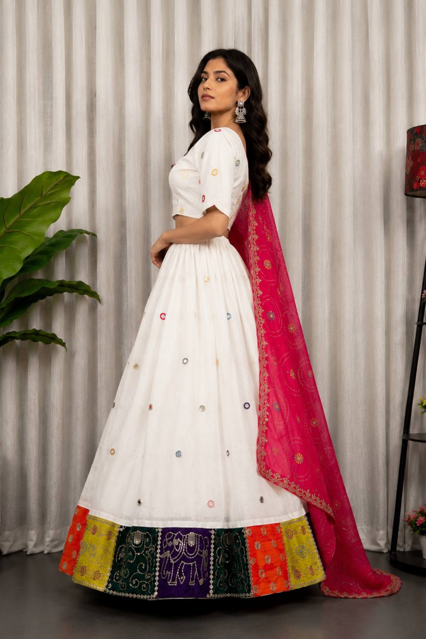 Stylish White Designer Lehenga Choli with Embroidery Work and Rani Pink Dupatta for Women