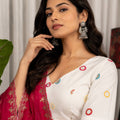 Stylish White Designer Lehenga Choli with Embroidery Work and Rani Pink Dupatta for Women