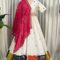 Stylish White Designer Lehenga Choli with Embroidery Work and Rani Pink Dupatta for Women