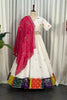 Stylish White Designer Lehenga Choli with Embroidery Work and Rani Pink Dupatta for Women