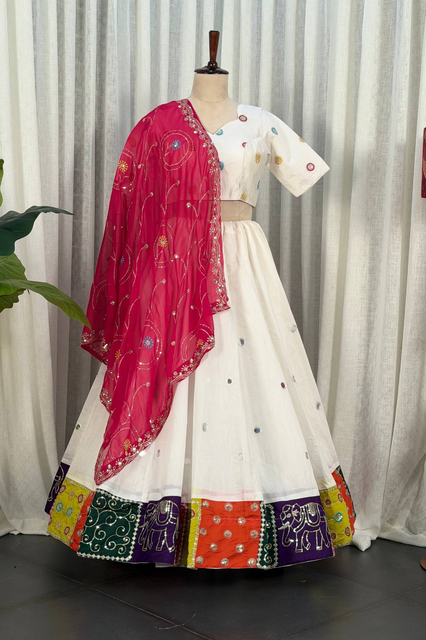 Stylish White Designer Lehenga Choli with Embroidery Work and Rani Pink Dupatta for Women