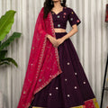 Stunning Wine Designer Lehenga Choli with Embroidery Work and Rani Pink Dupatta for Women