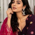 Stunning Wine Designer Lehenga Choli with Embroidery Work and Rani Pink Dupatta for Women