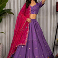 Awesome Purple Designer Lehenga Choli with Embroidery Work and Rani Pink Dupatta for Women