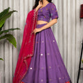 Awesome Purple Designer Lehenga Choli with Embroidery Work and Rani Pink Dupatta for Women