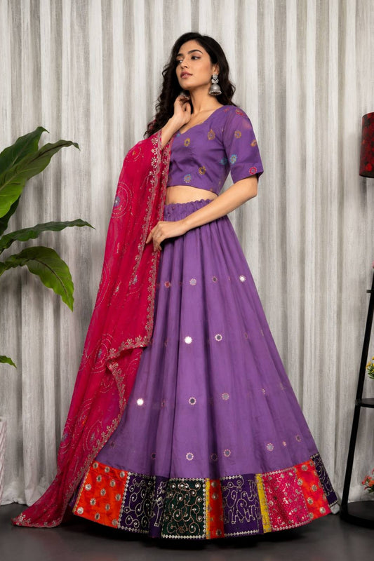 Awesome Purple Designer Lehenga Choli with Embroidery Work and Rani Pink Dupatta for Women