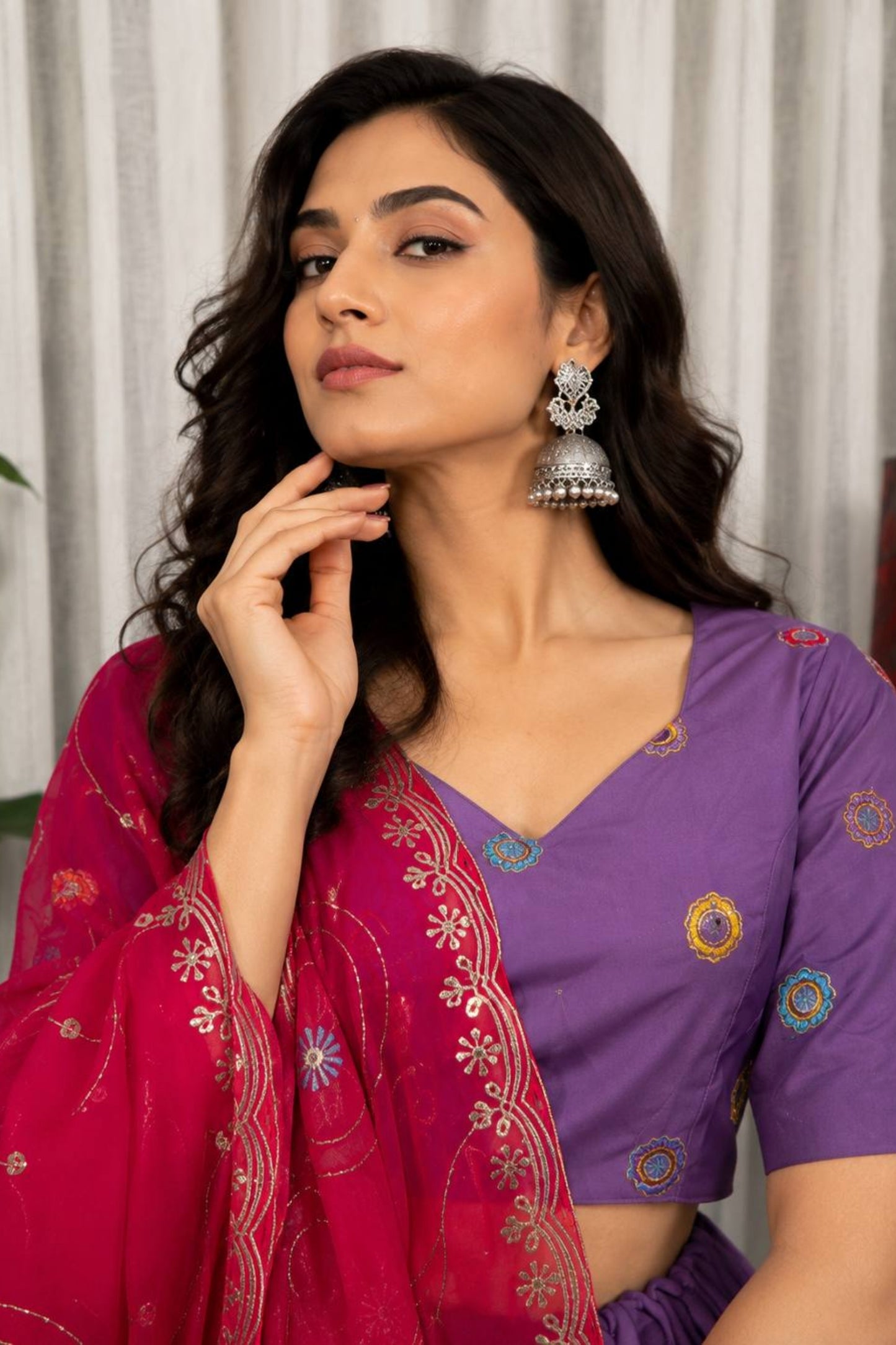 Awesome Purple Designer Lehenga Choli with Embroidery Work and Rani Pink Dupatta for Women