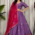 Awesome Purple Designer Lehenga Choli with Embroidery Work and Rani Pink Dupatta for Women