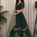 Charming Rama Green Designer Lehenga Choli with Embroidery Work and Green Dupatta for Women