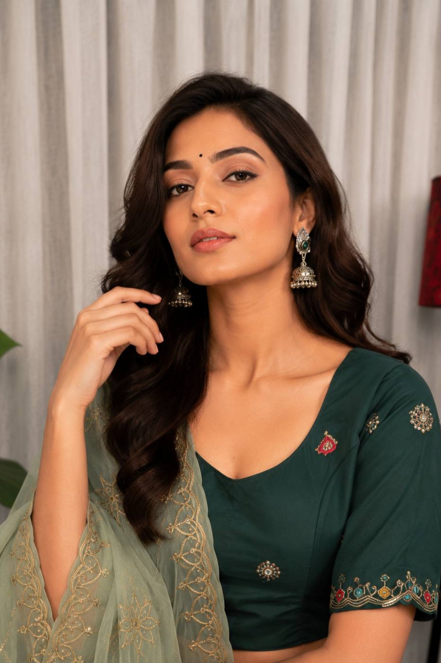 Charming Rama Green Designer Lehenga Choli with Embroidery Work and Green Dupatta for Women
