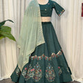 Charming Rama Green Designer Lehenga Choli with Embroidery Work and Green Dupatta for Women