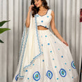 Delicate White Designer Lehenga Choli with Embroidery Work and Matching Dupatta for Women