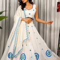 Delicate White Designer Lehenga Choli with Embroidery Work and Matching Dupatta for Women