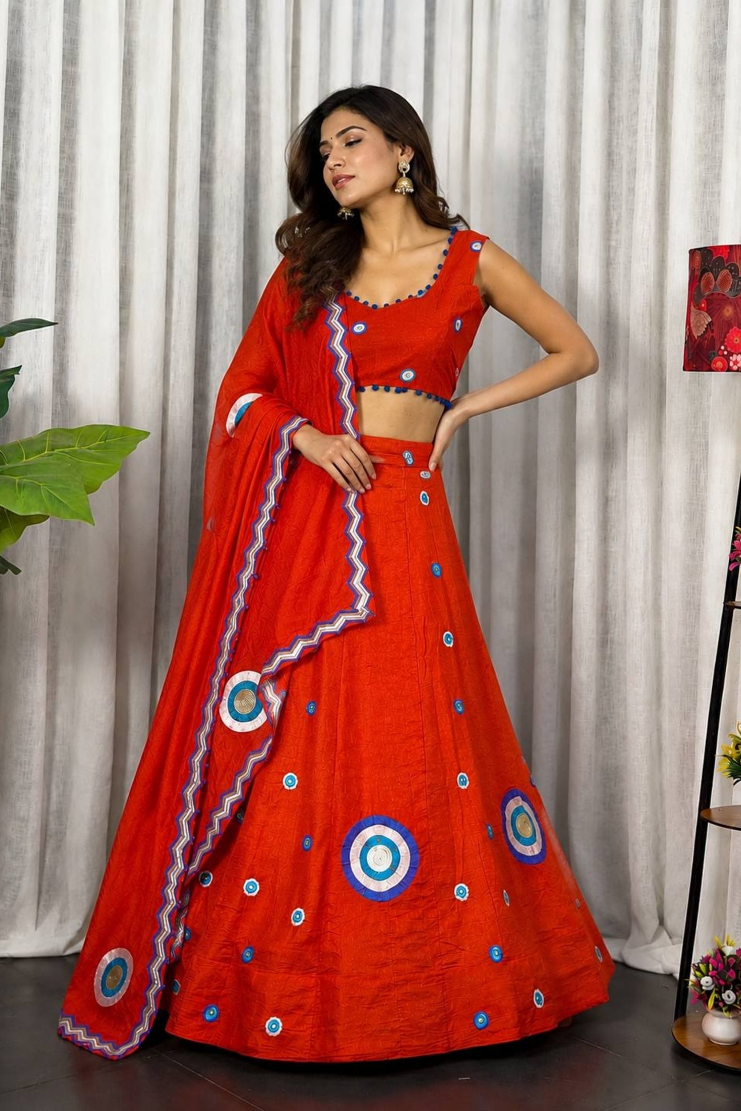 Vibrant Orange Designer Lehenga Choli with Embroidery Work and Matching Dupatta for Women