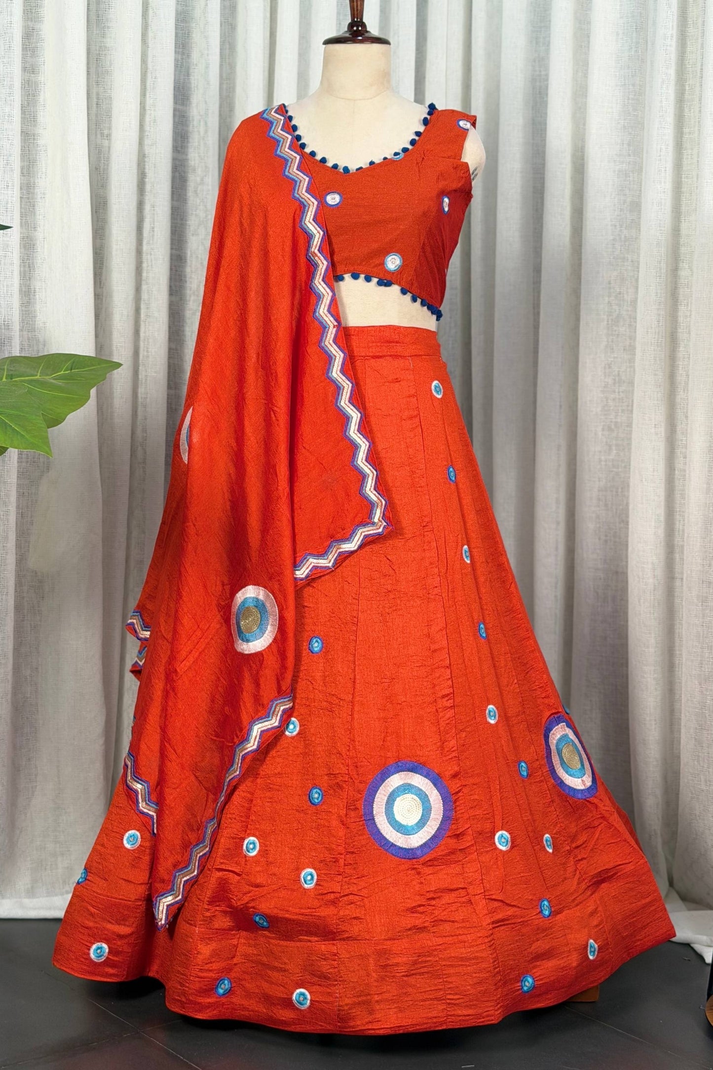 Vibrant Orange Designer Lehenga Choli with Embroidery Work and Matching Dupatta for Women