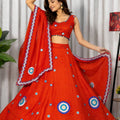Vibrant Orange Designer Lehenga Choli with Embroidery Work and Matching Dupatta for Women