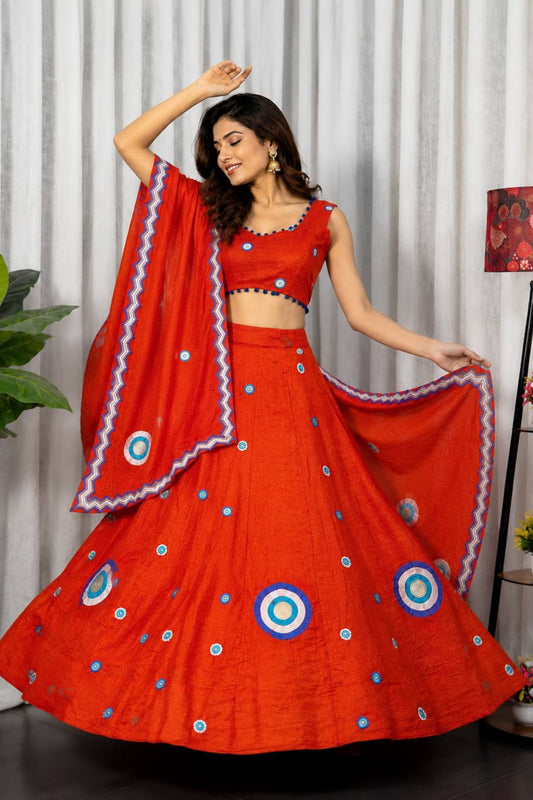 Vibrant Orange Designer Lehenga Choli with Embroidery Work and Matching Dupatta for Women