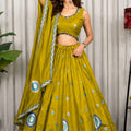 Wonderful Olive Green Designer Lehenga Choli with Embroidery Work and Matching Dupatta for Women