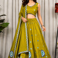 Wonderful Olive Green Designer Lehenga Choli with Embroidery Work and Matching Dupatta for Women