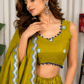 Wonderful Olive Green Designer Lehenga Choli with Embroidery Work and Matching Dupatta for Women