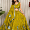 Wonderful Olive Green Designer Lehenga Choli with Embroidery Work and Matching Dupatta for Women