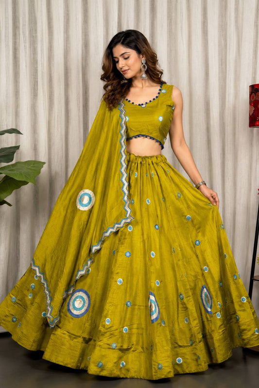 Wonderful Olive Green Designer Lehenga Choli with Embroidery Work and Matching Dupatta for Women