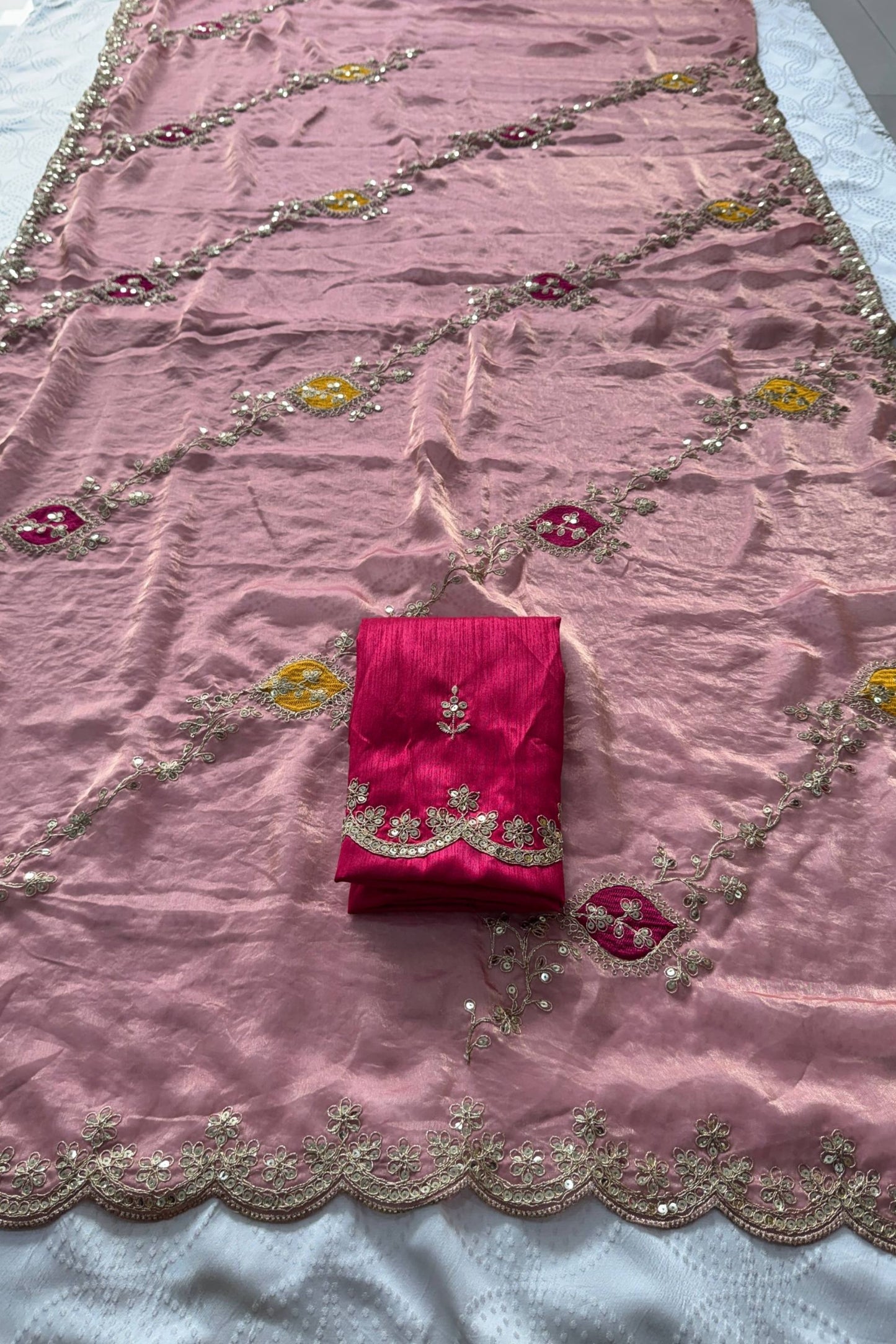 Elegant Dusty Pink Fendy Satin Silk Mono Banglory Saree for Women