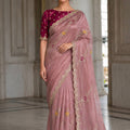 Elegant Dusty Pink Fendy Satin Silk Mono Banglory Saree for Women