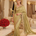Graceful Olive Green Pure Kanjivaram Silk Saree Cutdana Beads Embroidery Work Border