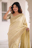 Elegant Cream Pure Kanjivaram Silk Embroidery Work Border Saree for Women