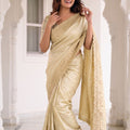 Elegant Cream Pure Kanjivaram Silk Embroidery Work Border Saree for Women