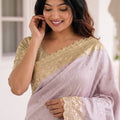 Luxury Lavender Pure Kanjivaram Silk Embroidery Border Saree for Women