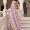 Luxury Lavender Pure Kanjivaram Silk Embroidery Border Saree for Women