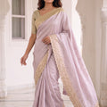 Luxury Lavender Pure Kanjivaram Silk Embroidery Border Saree for Women