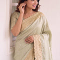 Premium Pista Green Pure Kanjivaram Silk Embroidery Work Saree for Women