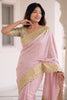 Beautiful Pink Pure Kanjivaram Silk Embroidery Work Saree for Women