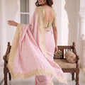 Beautiful Pink Pure Kanjivaram Silk Embroidery Work Saree for Women