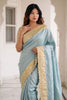 Stylish Sky Blue Pure Kanjivaram Silk Embroidery Work Saree for Women
