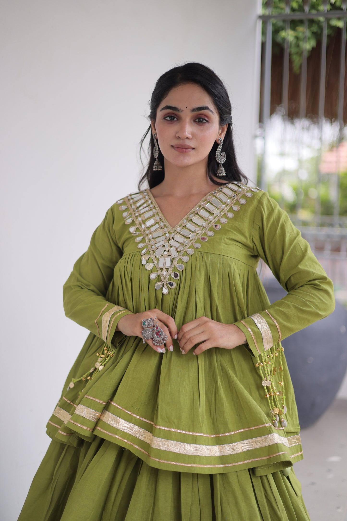 Glorious Green Cotton Designer Lehenga Choli for Women With Gota Patti Work