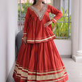 Radiant Red Cotton Designer Lehenga Choli for Women with Gota Patti Work