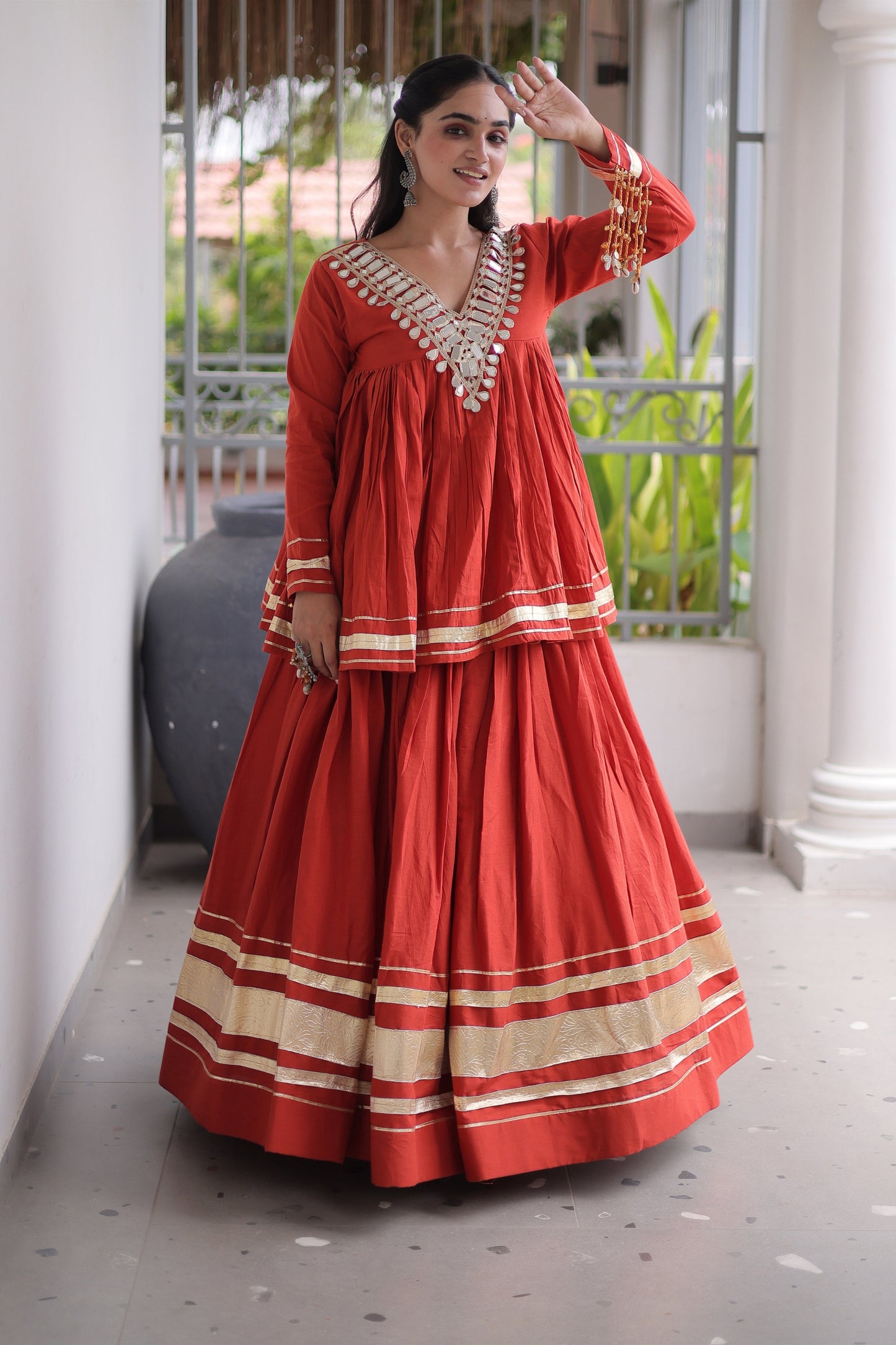 Radiant Red Cotton Designer Lehenga Choli for Women with Gota Patti Work
