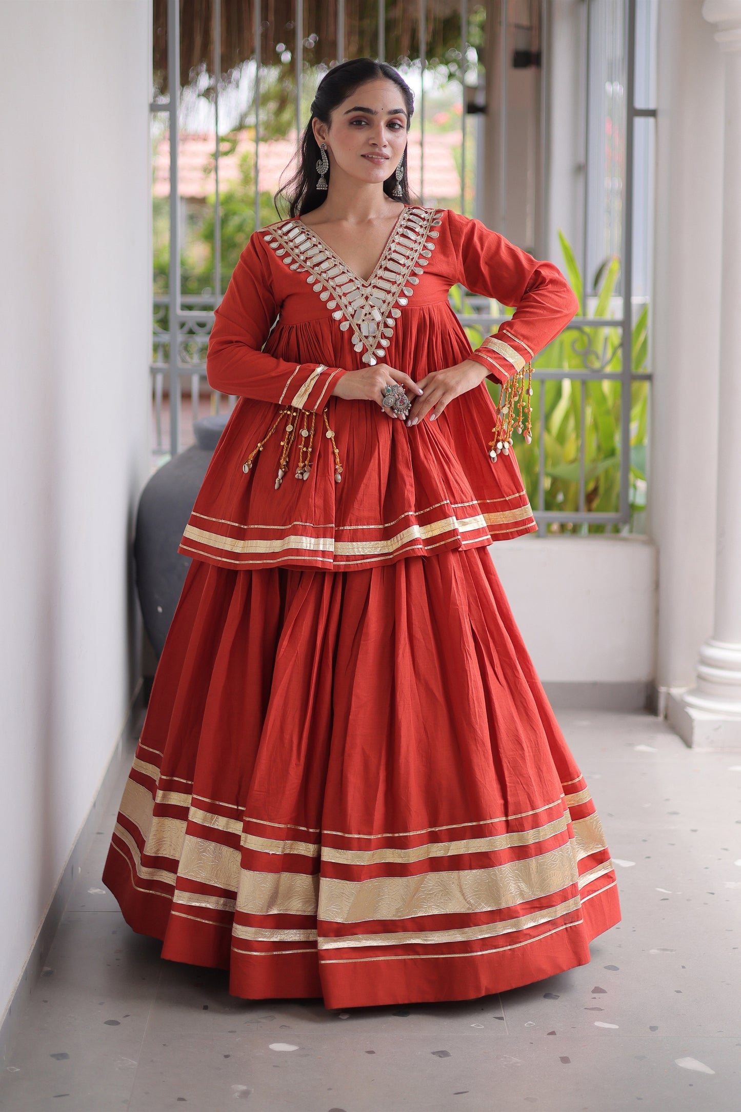 Radiant Red Cotton Designer Lehenga Choli for Women with Gota Patti Work