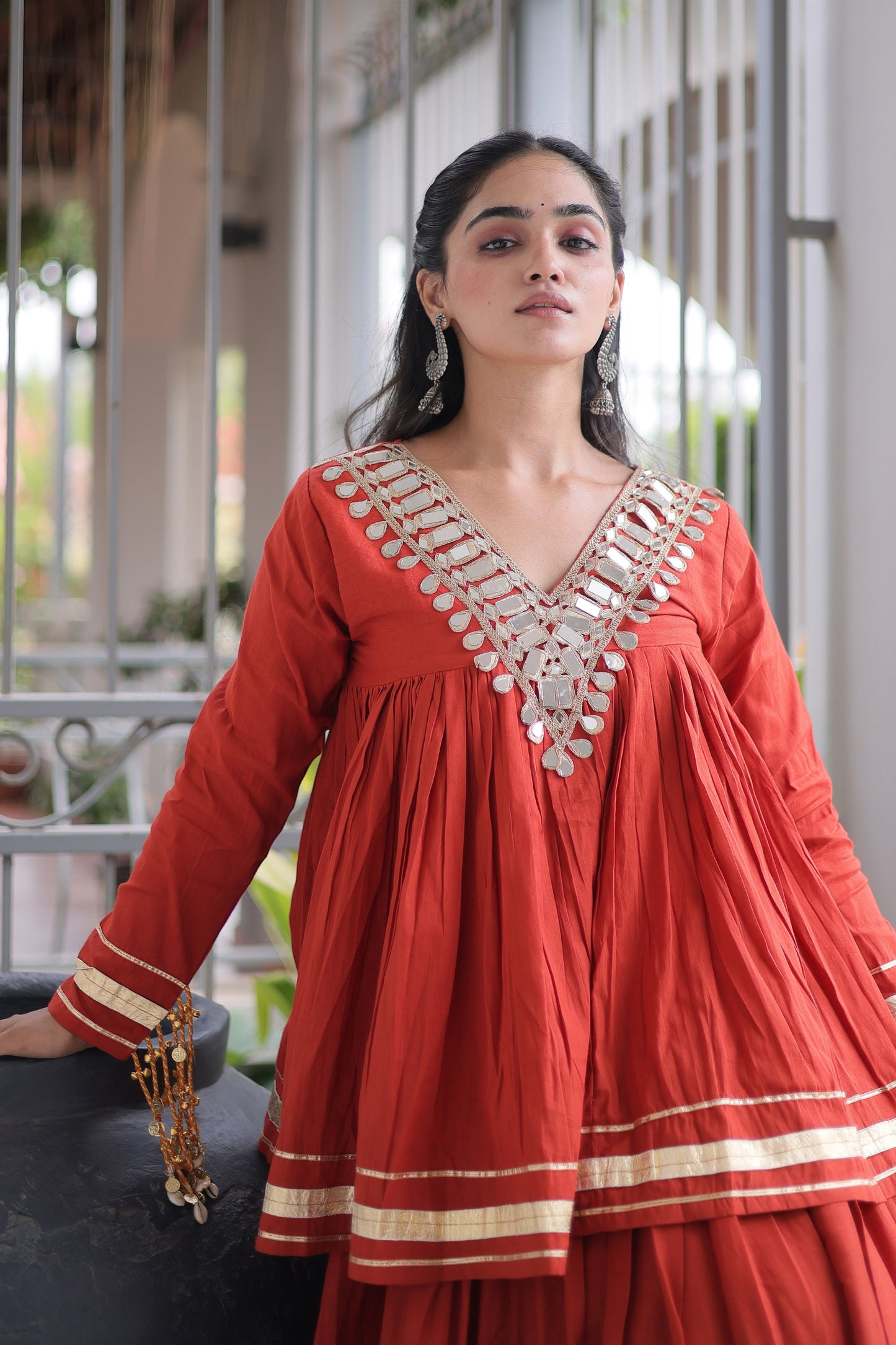 Radiant Red Cotton Designer Lehenga Choli for Women with Gota Patti Work